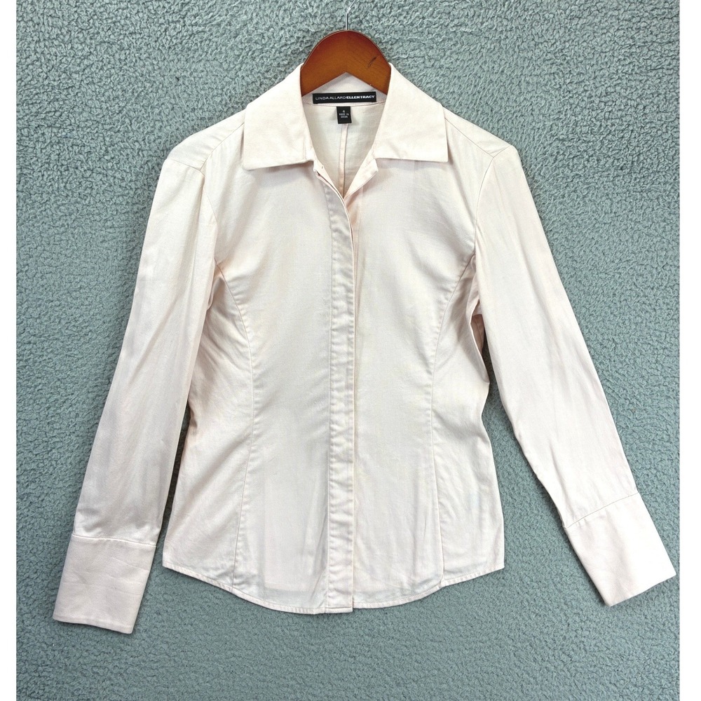 Linda Allard Ellen Tracy Button Down Shirt Womens 4 Pink Twill Office Preppy